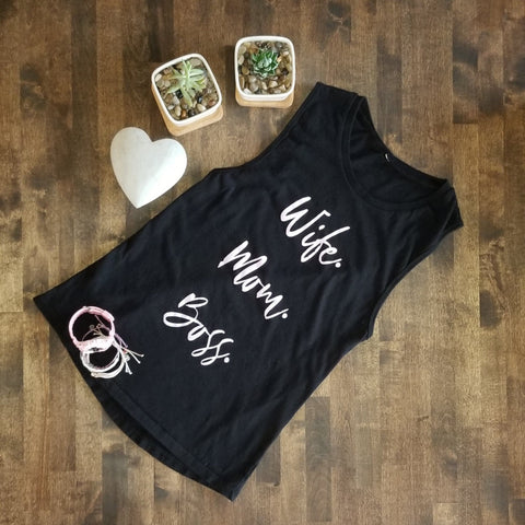 Wife Mom Boss Flowy Muscle Tank